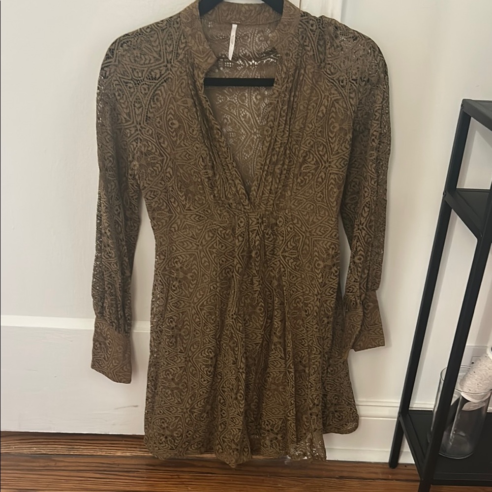 Free People - 0 - Lace Olive Patterned Women's Top